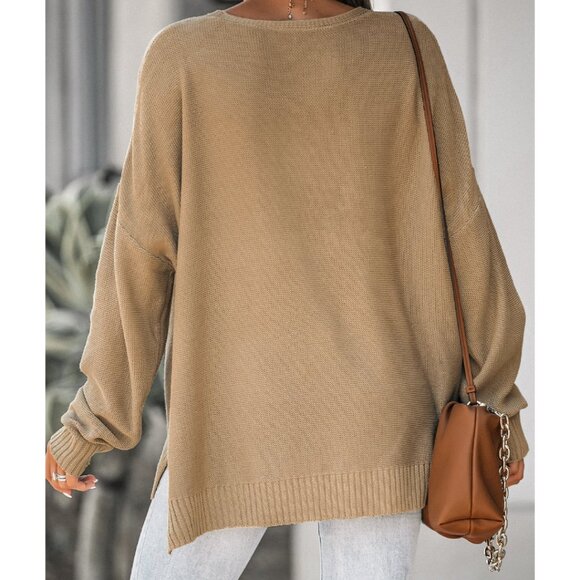 NWT Cupshe Women's V-Neck Oversized Sweater Tan Beige Size Small - Picture 2 of 10
